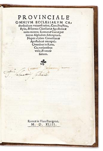 Cartolari, Girolama (1500-1559), Italian Printer. Provinciale Omnium Ecclesiarum Cathedralium Universi Orbis.